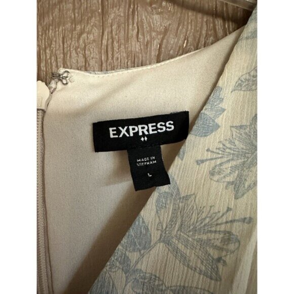 Express Blue & Beige V Neck Floral Long Sleeve‎ Jumpsuit Large Vintage Floral - Picture 5 of 8